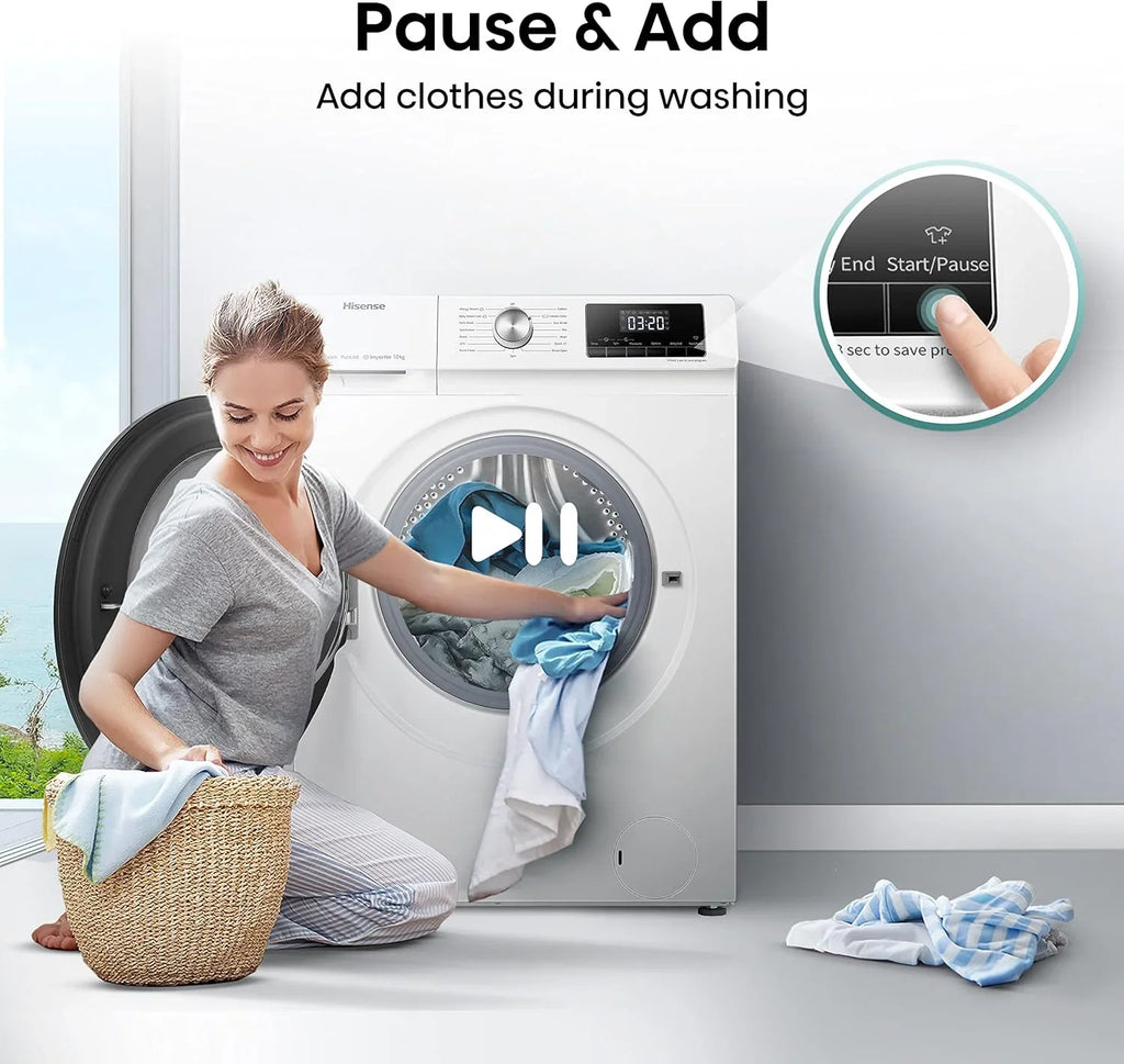 Hisense WF3S8043BW3 pralka z funkcją pary, 8 kg, 1400 obr./min, WiFi, ConnectLife, Power JetWash, program antyalergiczny, Aqua Stop, Auto Wash, Quick Wash, klasa efektywności energetycznej A-30%