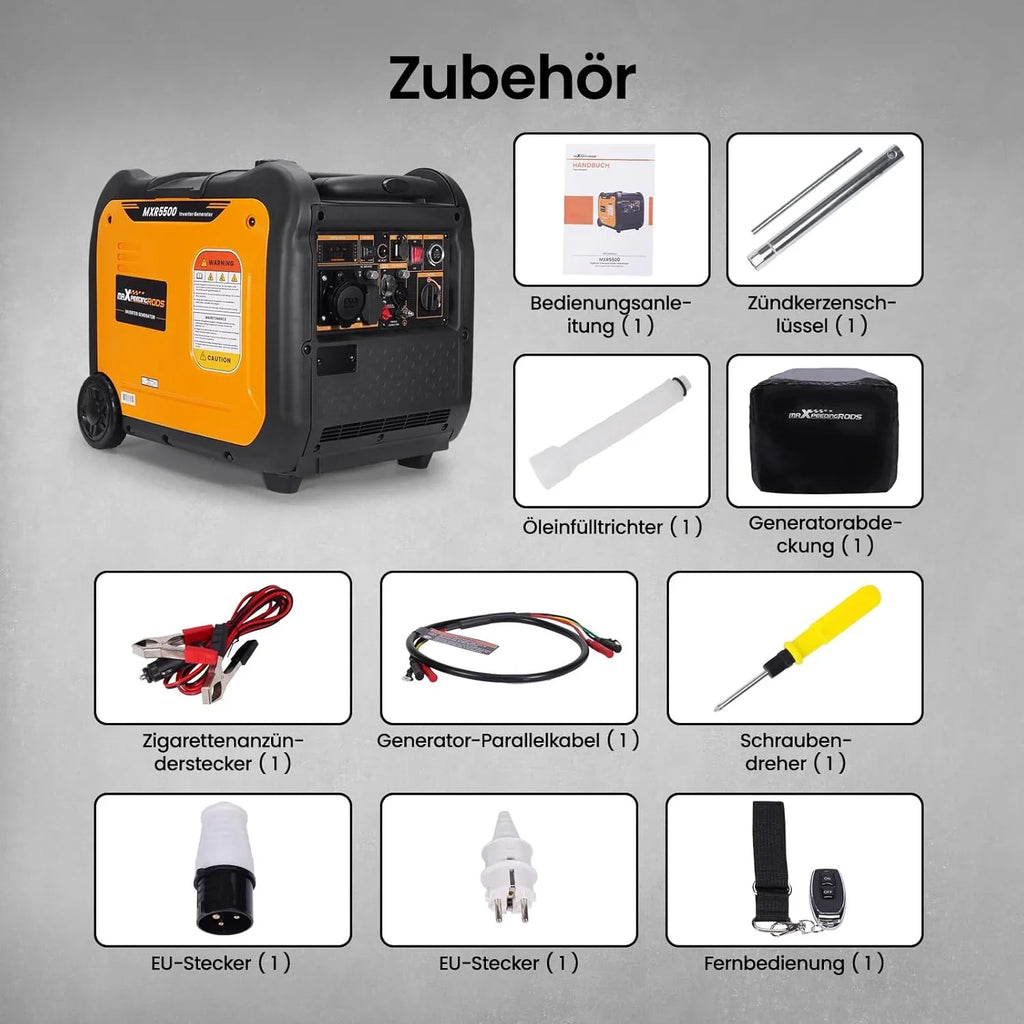maXpeedingrods Inwertorowy generator prądu 5500 W, benzynowy, 4-suwowy z USB i gniazdami 230 V, super cichy i lekki jako awaryjny agregat prądotwórczy do przyczep kempingowych, lodówek