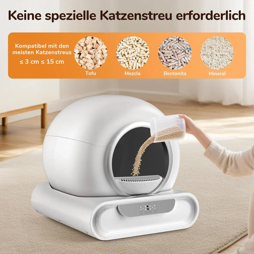Kuweta dla kotów, samoczyszcząca, ekstra 68 l, sterowanie za pomocą aplikacji, samoczyszcząca, automatyczna kuweta dla kota