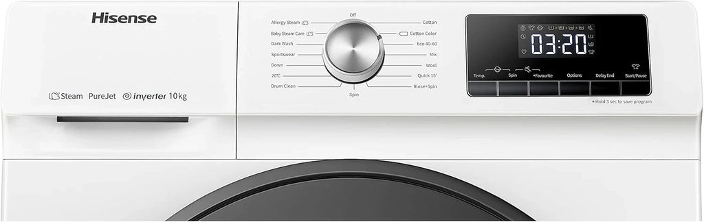 Hisense WF3S8043BW3 pralka z funkcją pary, 8 kg, 1400 obr./min, WiFi, ConnectLife, Power JetWash, program antyalergiczny, Aqua Stop, Auto Wash, Quick Wash, klasa efektywności energetycznej A-30%