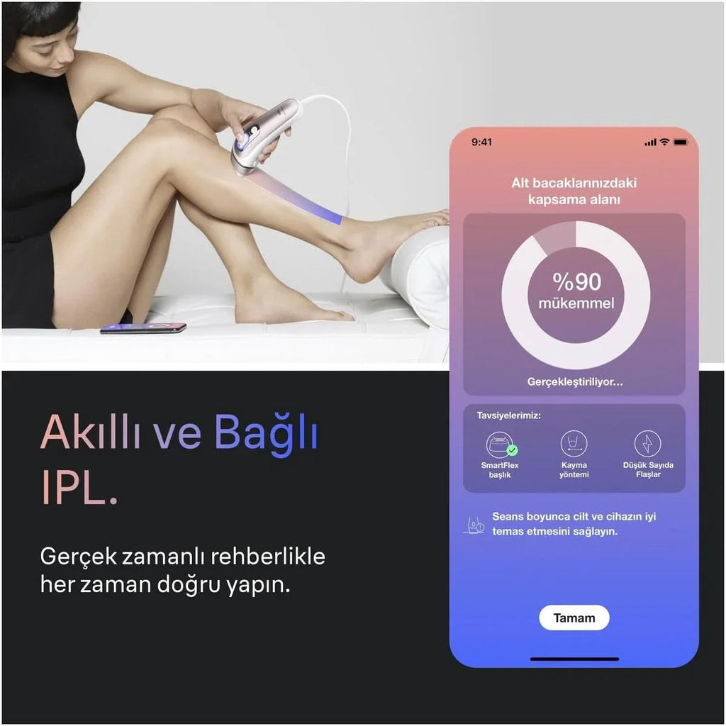 Braun Lumiere Pulsee Intelligent Skin i·expert PL7431, biały i brązowy - domowa alternatywa dla lasera, przewodowa, z kieszenią, brzytwą Gillette Venus, 4 głowice, podłączony do aplikacji