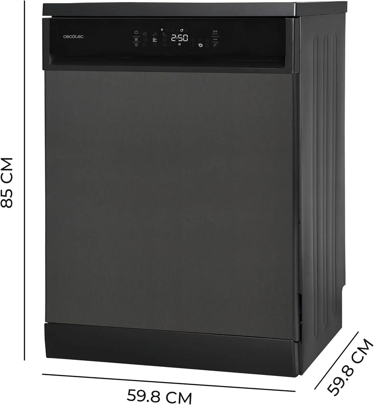 Cecotec Zmywarka 60 cm Bolero Aguazero 6800 Dark A. 14 sztućców, niskie zużycie energii, silnik inwerterowy Plus Duo, 8 programów, mycie automatyczne, czyszczenie parowe, czyszczenie wewnątrz i