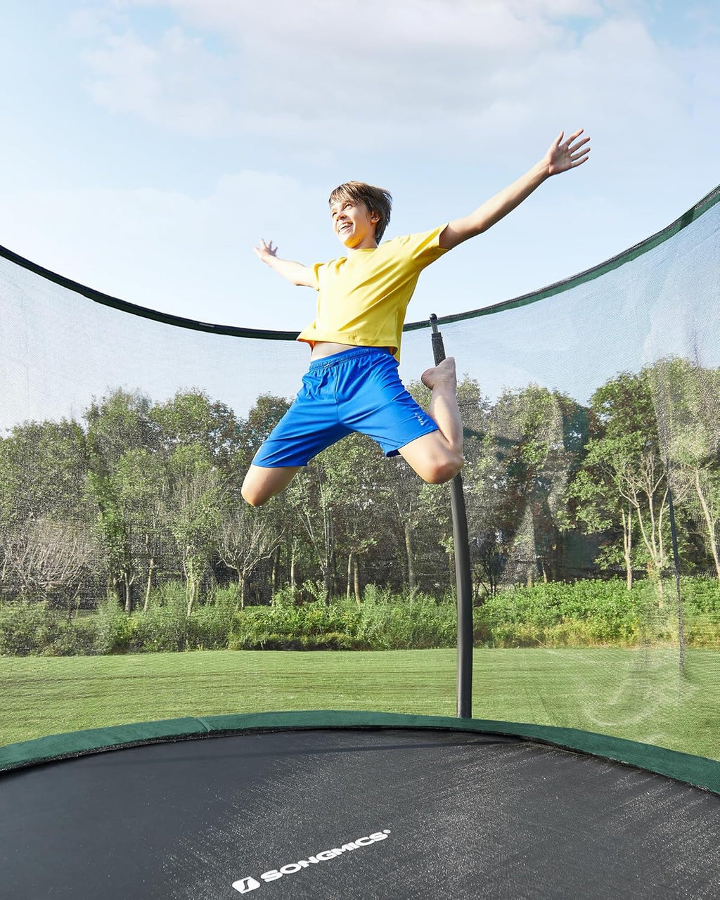 SONGMICS Trampolina dziecięca, siatka ochronna, poduszki bezpieczeństwa, drabina, stalowa rama