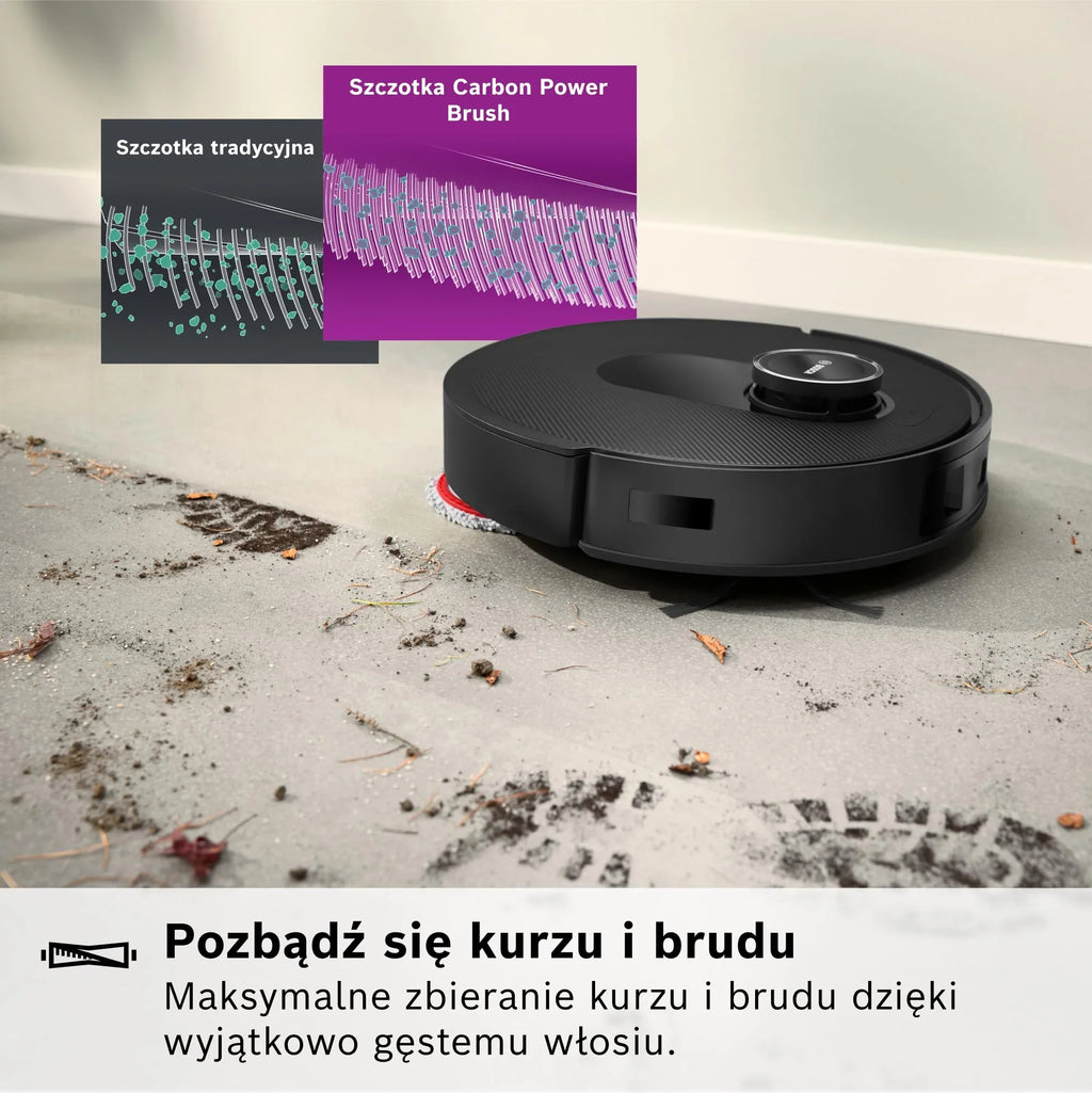 Bosch Spotless Max Robot sprzątający z funkcją mopowania, moc ssania 11 000 Pa, wysuwana nakładka mopującą, stacja czyszczącą, nawigacją Smart Vision, aplikacja Bosch Home Connect, BCRDW3B, czarny