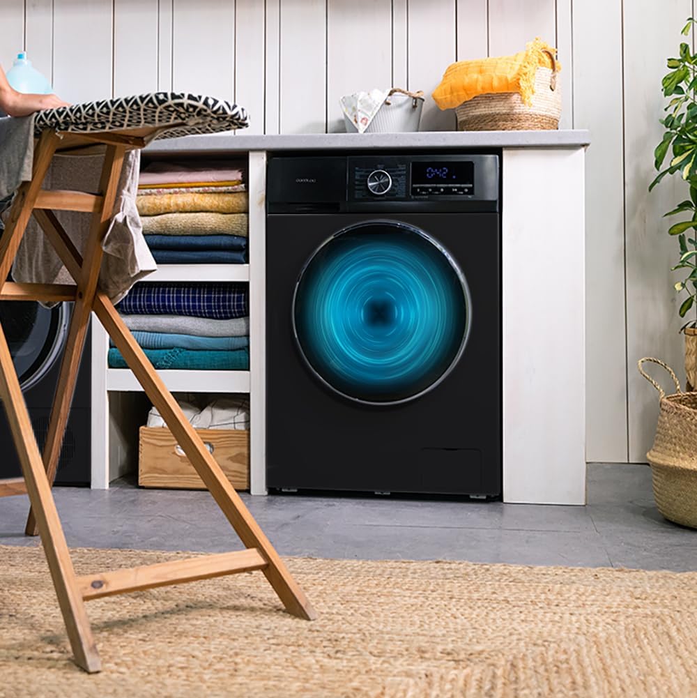 Pralka Bolero Dresscode 8500 Inverter Steel, ładowana od przodu, pojemność 8 kg. Moc 1900 W, 1400 obr./min, silnik Inverter Plus, niskie zużycie energii, 16 programów, SteamMax, opóźniony start, stal