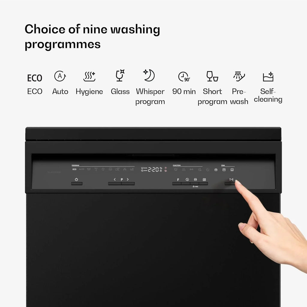 Klarstein Velaire zmywarka 60 cm – wolnostojąca, 14 miejsc, 9 programów, 42 dB, klasa energetyczna A, AquaStop, zabezpieczenie przed dziećmi, zmywarka 60 cm, stal nierdzewna