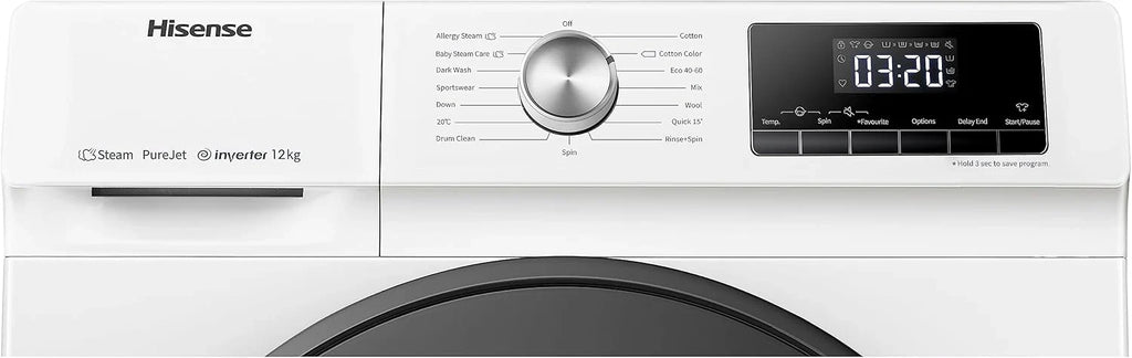 Hisense WF3S8043BW3 pralka z funkcją pary, 8 kg, 1400 obr./min, WiFi, ConnectLife, Power JetWash, program antyalergiczny, Aqua Stop, Auto Wash, Quick Wash, klasa efektywności energetycznej A-30%