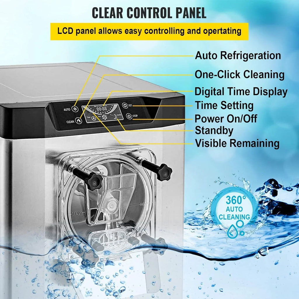 VEVOR Komercyjna maszyna do lodów, 16-20 l/h, 1400 W, z inteligentnym wyświetlaczem LCD i różnymi smakami, do baru przekąskowego, restauracji, srebrna