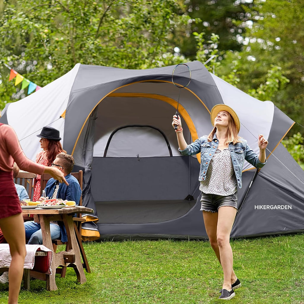 HIKERGARDEN Namiot kempingowy dla 10 osób, przenośny, łatwy w montażu, rodzinny namiot na kemping, wiatroszczelny namiot kopułowy z tkaniny, do wędrówek, wędrówek z plecakiem, w podróż, 35 x 280 cm