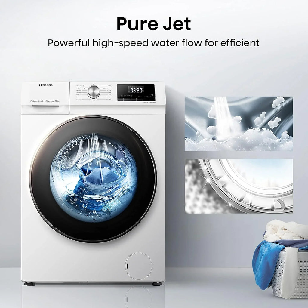 Hisense WF3S8043BW3 pralka z funkcją pary, 8 kg, 1400 obr./min, WiFi, ConnectLife, Power JetWash, program antyalergiczny, Aqua Stop, Auto Wash, Quick Wash, klasa efektywności energetycznej A-30%