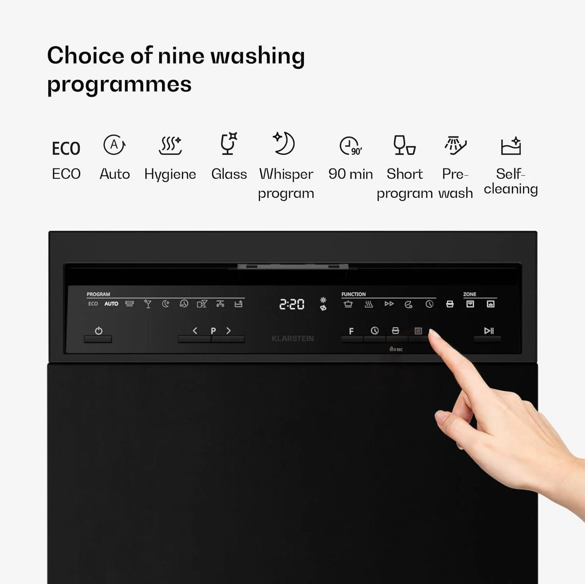 Klarstein Velaire zmywarka 60 cm – wolnostojąca, 14 miejsc, 9 programów, 42 dB, klasa energetyczna A, AquaStop, zabezpieczenie przed dziećmi, zmywarka 60 cm, stal nierdzewna
