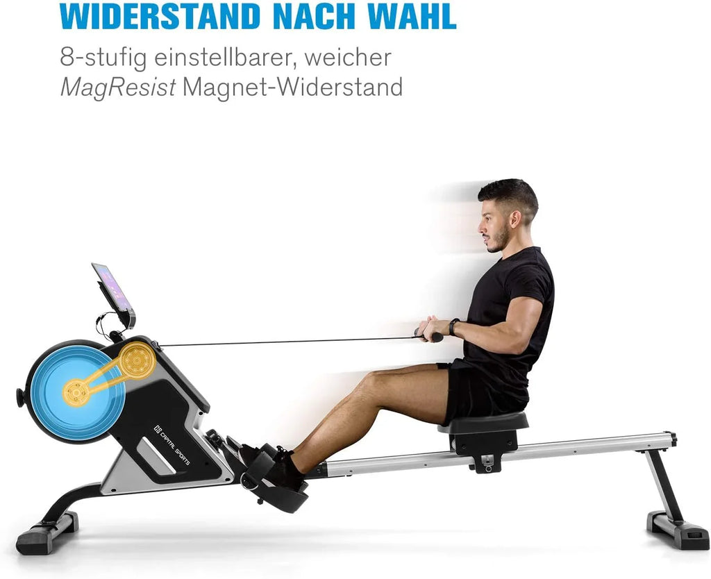 Capital Sports Stream M1 wioślarz magnetyczny, ergometr wioślarski, zapewnia bardzo wydajny trening, 8-stopniowy opór magnetyczny, 105 cm długości, aluminiowa prowadnica ślizgowa, kolor czarny