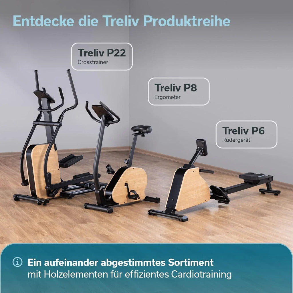 Skandika Treliv P6 składany wioślarz do domu, do treningu siłowego, rama z żelaza, z prawdziwego drewna, hamulec magnetyczny, 16 stopni, 20 programów, kompatybilna z aplikacją Bluetooth i kinomap, do