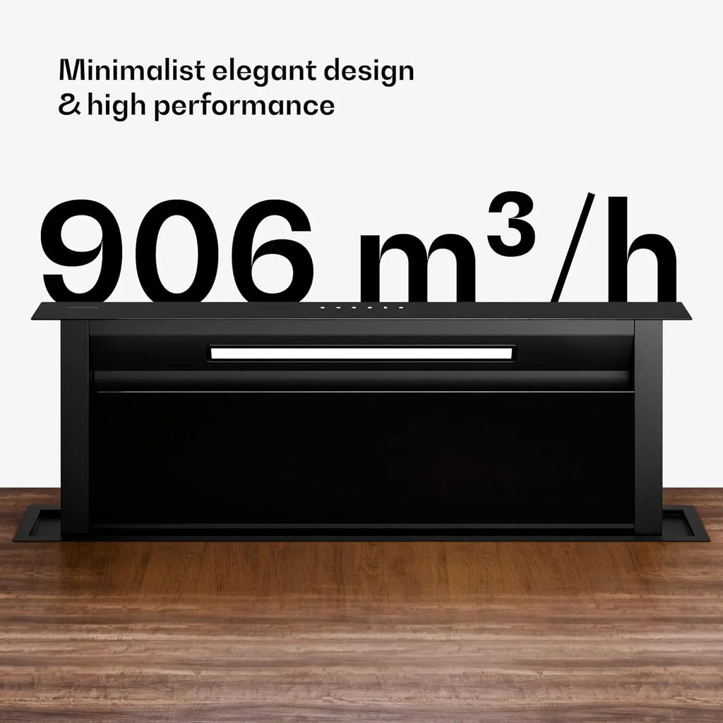 Klarstein Velaire Okap kuchenny 90 cm - A++ Downdraft, przepływ powietrza 906 m³/h, obsługa dotykowa, LED, cichy, filtr nadaje się do mycia w zmywarce, okap kuchenny 90 cm