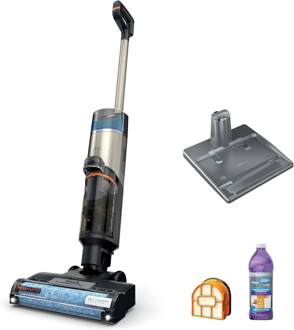 Odkurzacz przewodowy Shark HydroVac MessMaster na mokro i sucho, 3 w 1, uniwersalny mop i system samoczyszczący, lekki, mocne ssanie, do twardych podłóg i dywanów, granatowy, WD161