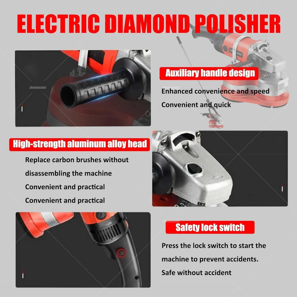 Wszystko w Jednym Elektryczna Diamentowa Szlifierka i Polerka do Betonu, z 6 Regulacjami Prędkości, 90° Szlifowaniem Krawędzi dla Powierzchni Betonowych, Podłóg z Marmuru