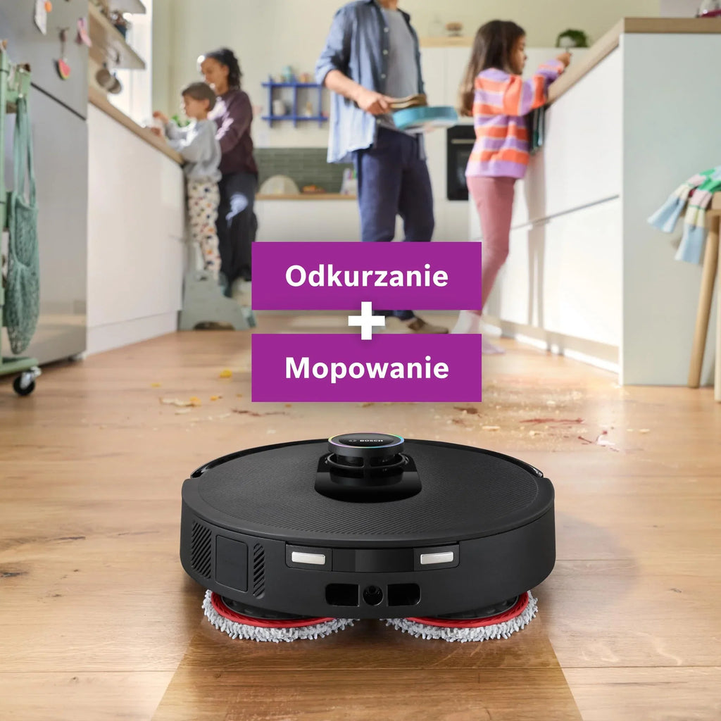 Bosch Spotless Max Robot sprzątający z funkcją mopowania, moc ssania 11 000 Pa, wysuwana nakładka mopującą, stacja czyszczącą, nawigacją Smart Vision, aplikacja Bosch Home Connect, BCRDW3B, czarny