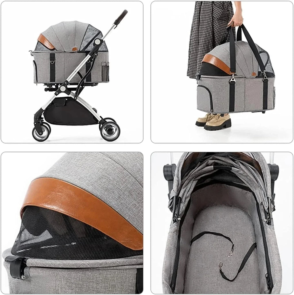 Lekki Składany Wózek Dla Zwierząt Premium Pet Stroller Dla Kotów Psów Oddzielny Wózek Dla Psa Buggy Pushchairs 4 Koła Materiały Podróżne (Color : Gr-ey)