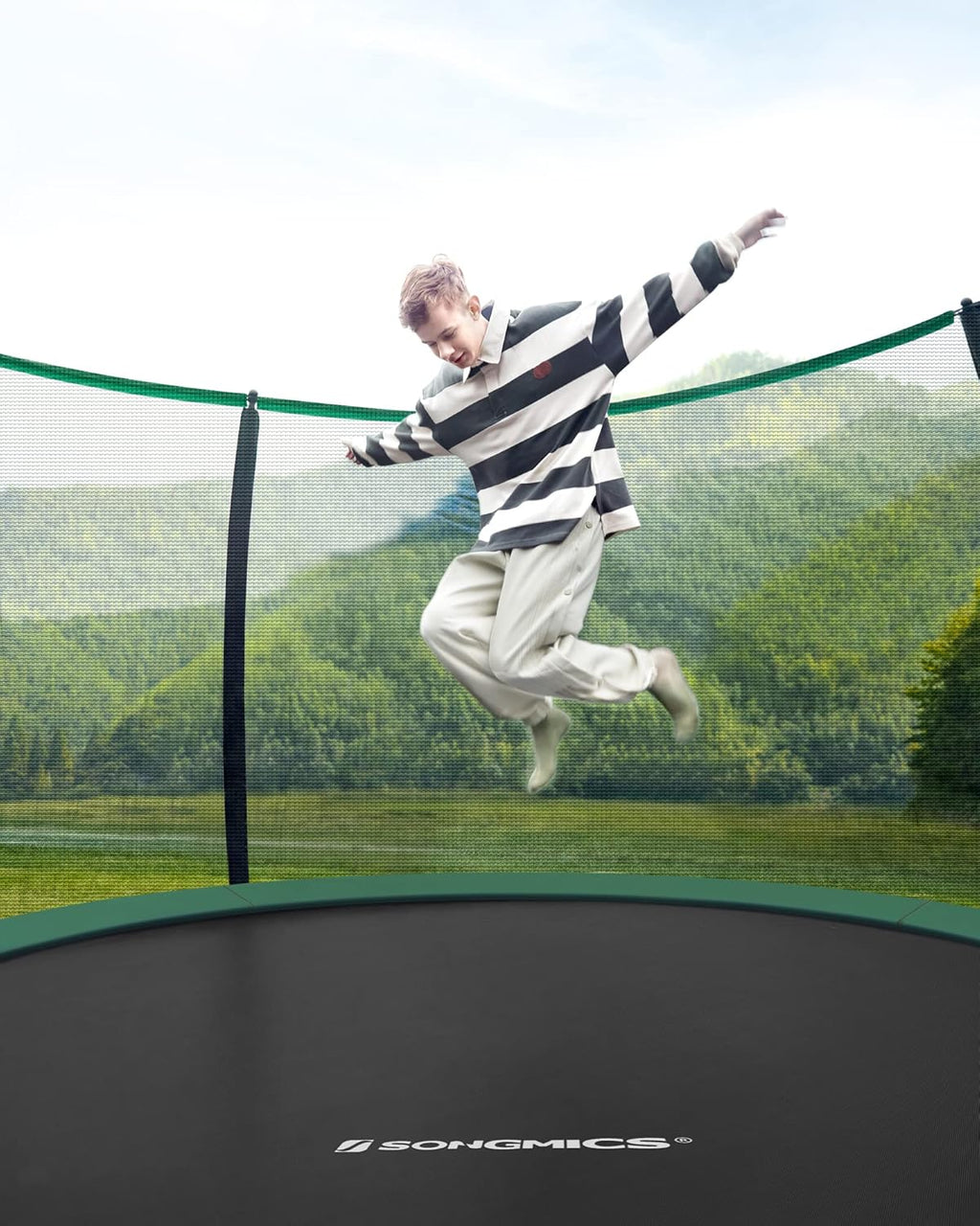 SONGMICS Trampolina dziecięca, siatka ochronna, poduszki bezpieczeństwa, drabina, stalowa rama