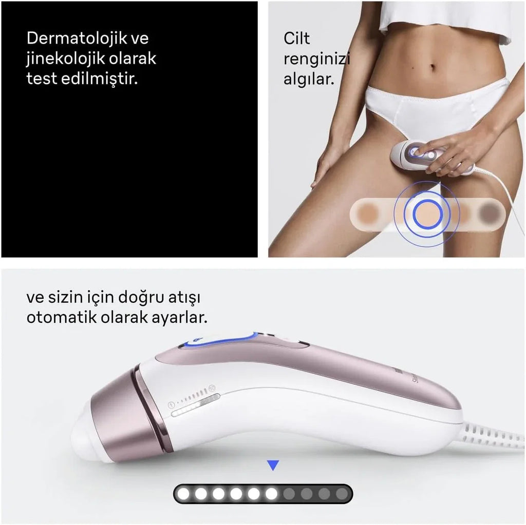 Braun Lumiere Pulsee Intelligent Skin i·expert PL7431, biały i brązowy - domowa alternatywa dla lasera, przewodowa, z kieszenią, brzytwą Gillette Venus, 4 głowice, podłączony do aplikacji