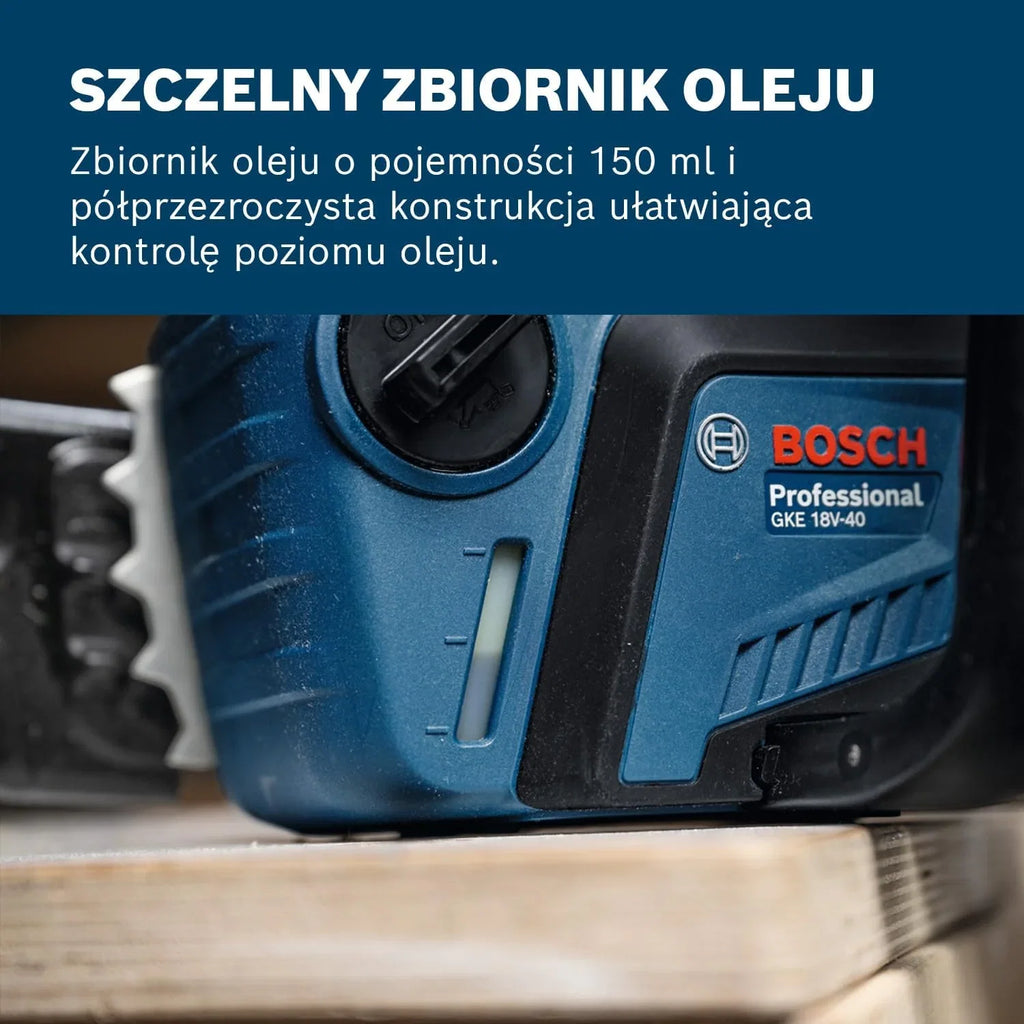 Bosch Pro Piła łańcuchowa GKE 18V-40 (prowadnica 40 cm, silnik bezszczotkowy, narzędzie (scrench), osłona łańcucha, akumulator i ładowarka)