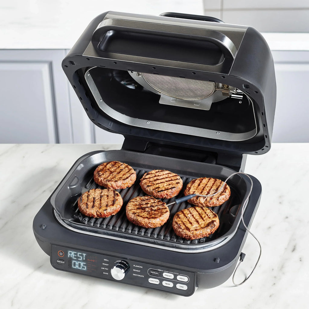 Ninja Foodi Grill i Frytkownica beztluszczowa, 5,7 l, smażenie bez oleju, grilowanie, pieczenie, ciasta i więcej, 5 funkcji gotowania, części bezpieczne do mycia w zmywarce, czarno/srebrna, AG301EU