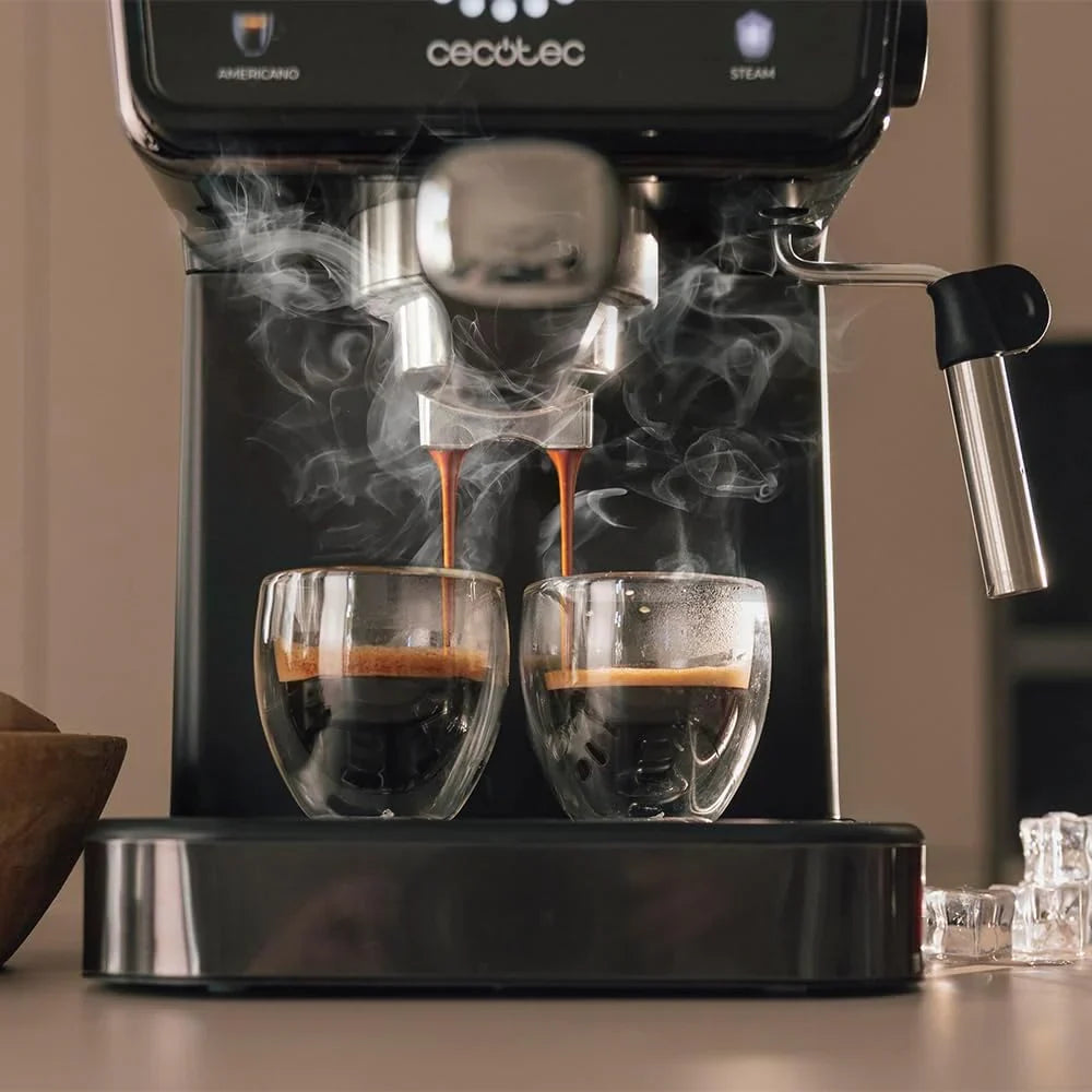 Cecotec Ekspres do kawy z podwójnym wyjściem Power Espresso 20 Barista Cream. 1550 W, 20 prętów, zbiornik na ziarna kawy 250g, młynek z 30 poziomami mielenia, termoblok, zbiornik na wodę 2.5 L