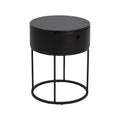 Stolik nocny z metalową podstawą i szufladą - czarny design minimalistyczny