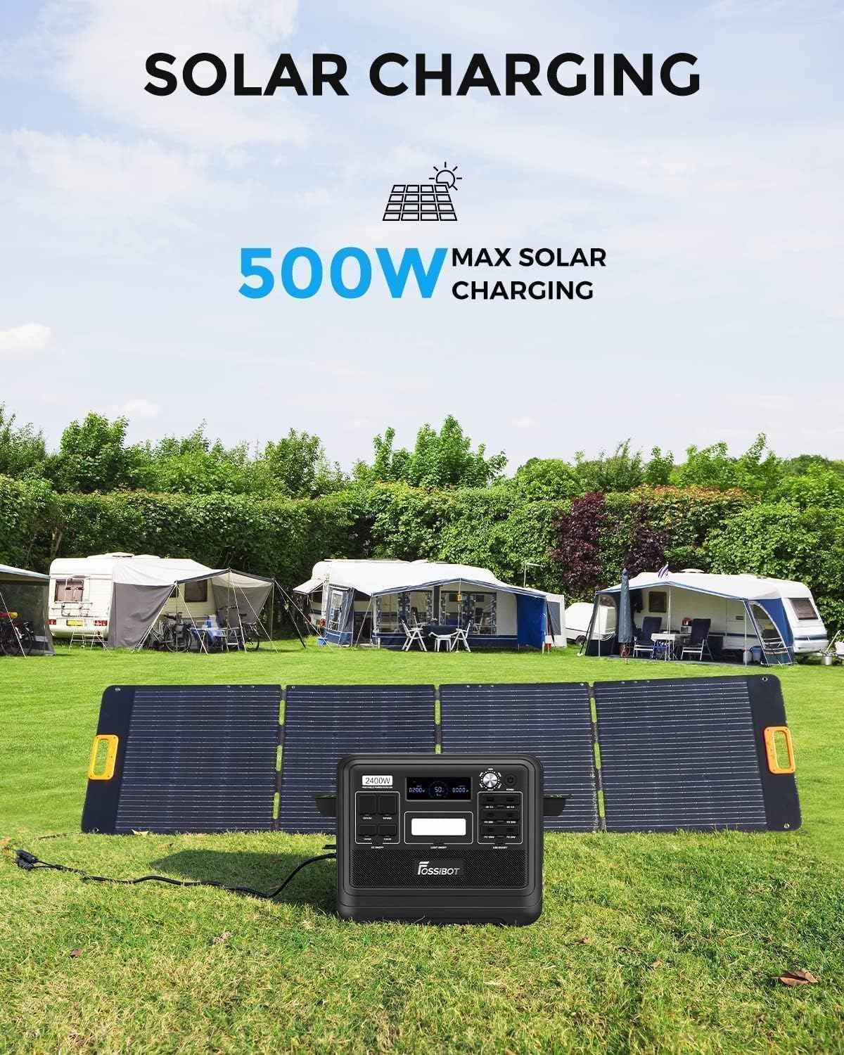 FOSSIBOT-Polska Elektrownia stacja zasilania F2400 paneli słonecznych 420 W, 2048Wh 2400W APP XT90, stacja kempingowa, podróż, szybkie płukanie 1,5 godziny, 5 letnia gwarancja producenta