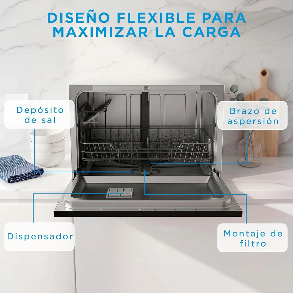Midea Mała zmywarka, biała, 55 cm, dla 6 osób, kompaktowa i przenośna, bez instalacji, zmywarka z aplikacją Control, 6 programów, filtr antybakteryjny 49 dB, nowy model